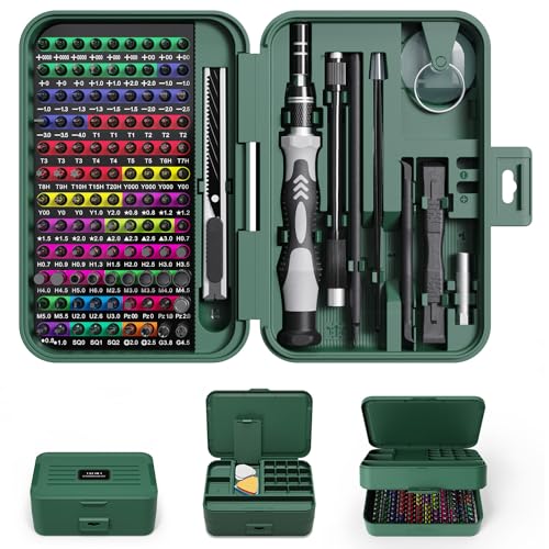 Mini Precision Screwdriver Set with Color-coded Identification, 132 in 1 Micro Magnetic Repair Tool Kits with Storage Box, 108 Bits,Small Manual Screw Driver Toolkits for iPhone/Mac/iPad/Table - color: Green