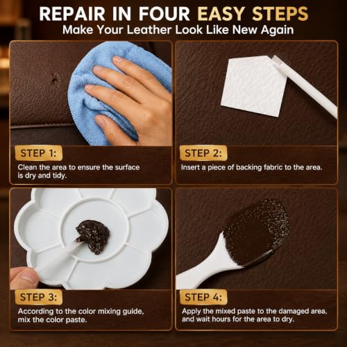 Vigorder Leather Repair Kit for Furniture, Vinyl Repair Kit - Easy DIY Solution to Fix Scratches, Tears, Holes, and Peeling