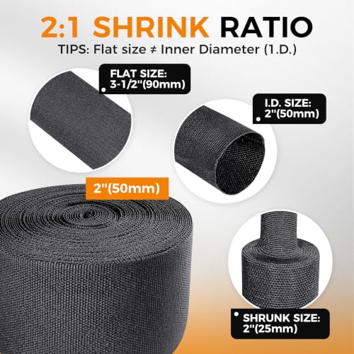 2:1 Ratio Automotive Heat Shrink Braided Sleeving 2''-8ft - size: 2''-8ft