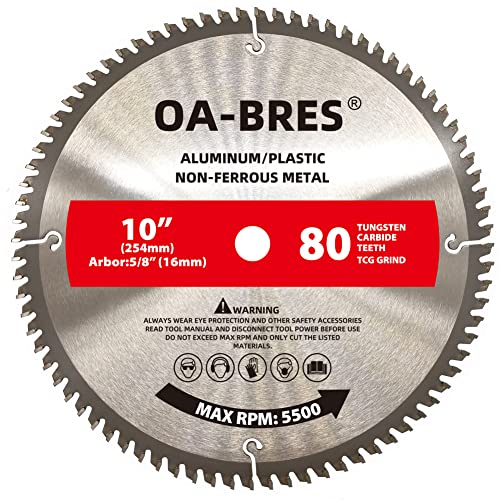 10 Inch 80T Aluminum Non-Ferrous Metal Saw Blade with 5/8-Inch Arbor, Upgrade TCG Grind - size: 10 Inch 80T