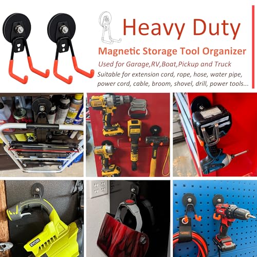 ULIBERMAGNET Heavy Duty Large Garage Magnet Hooks, 3 Pack Strong Storage Utility Magnetic Hooks with Anti-Slip Coating for Pegboard,Garage Shelve Hanging (Orange) - style: 2.59INCH 3PACK Orange Medium Hooks