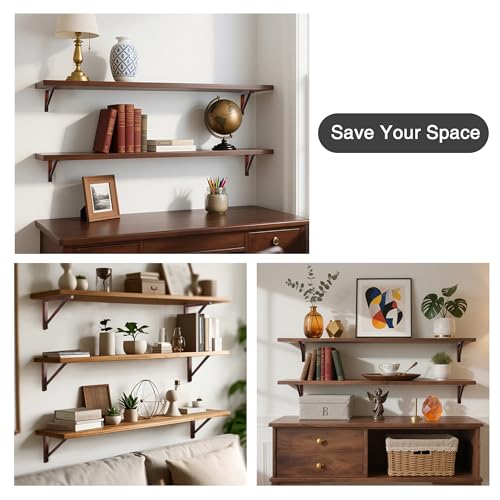 OVOV 2 Pack Wall Mount Wooden Shelf Brackets Triangle 7 Inch Brown - color: Brown, size: 7 Inch