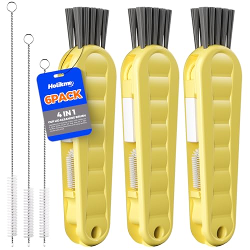 Holikme 6 Pack 4 in 1 Cup Lid Cleaning Brush 3 Straws Bottle Brush,Yellow - color: Yellow