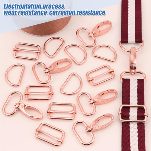 Purse Hardware for Bag Making 1 Inch Buckles for Straps-18 Pcs Rose Gold Swivel Clasp Snap Hooks D Ring Slider Buckles for Bag Purse Strap Dog Collar Making Supplies - color: Rose Gold-18pcs-1 Inch