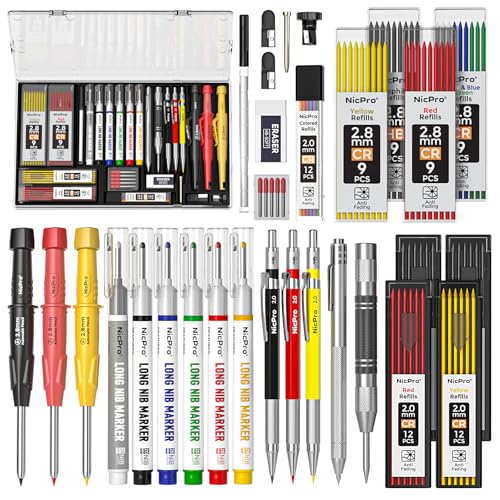 Nicpro 36PCS CP3000 Mechanical Carpenter Pencil Set with Sharpener & Sheath - size: 30 Pack