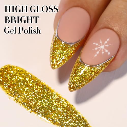 Double Rhythm 15ML Glitter Gel Polish Shimmer Reflective Holographic Color Magnetic for Nail Art Salon DIY at Home (Golden Chunky-B1126) - color: Hot Gold