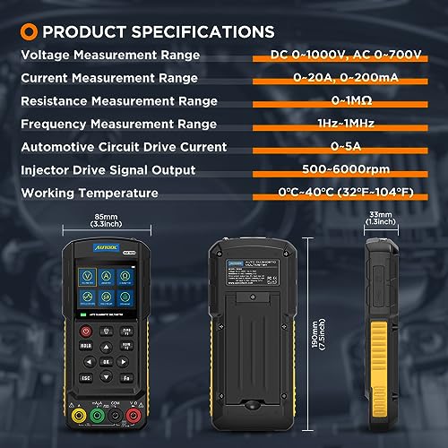 AUTOOL Multimeter Oscilloscope Automotive TRMS Digital Multimeter and Oscilloscope Kit 1000V 20A, with Test K line & CAN Bus Signal, Sensor Signal, Relay Test, Ignition Pulse Signal Test