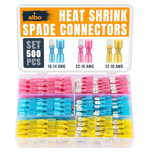 ALBO 500 Pcs Heat Shrink Male and Female Spade Connector Kit, 22-10 AWG - color: Spaed Set 500pcs 22-10 AWG