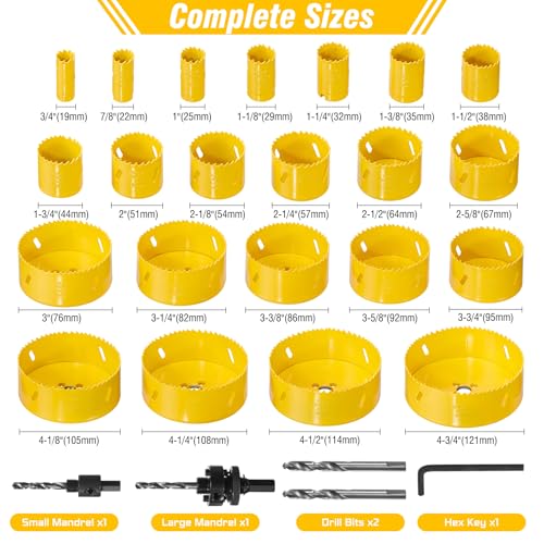KATA 28 Piece Bi Metal Hole Saw Set 3/4"-4-3/4" for Metal Wood PVC Drywall - color: 28 PCS