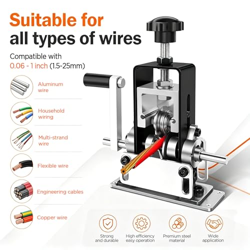 Manual Wire Stripper Machine, 0.06-1" Cable Stripper Tool with 2 Replacement Blades, Drill Powered & Hand Crank Dual-Drive Wire Stripping for Scrap Copper Recycling
