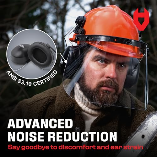 NoCry 6-in-1 Industrial Chainsaw Helmet with Face Shield and Ear Muffs — Mesh & Clear Plastic Visors Included — ANSI Z89.1 Certified — Adjustable Headgear — Ideal for Forestry and Arborist Work - style: Original