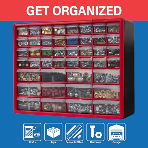 Akro-Mils 44-Drawer Plastic Storage Cabinet, 20" W x 6" D x 16" H, Red - color: Red, size: 44 Drawer, style: 1 Pack