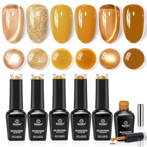 Beetles Fall Gel Polish Set, Retro Honey Gold Glitter Cat Eye Soak Off Gel - color: A - Mixed Finishes | Retro Honey