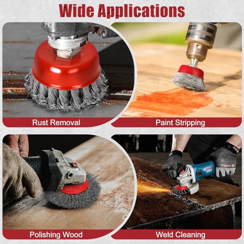 9Pcs Wire Wheel for Angle Grinder, 4 & 3In Knotted/Crimped