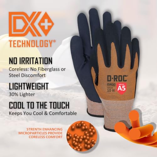 MAGID D-ROC ANSI A5 DX+ Technology VersaTek Grip Work Gloves, 1 Pair, Size 10/XL, DXPG53 - size: 10/XL, style: 1 Pair