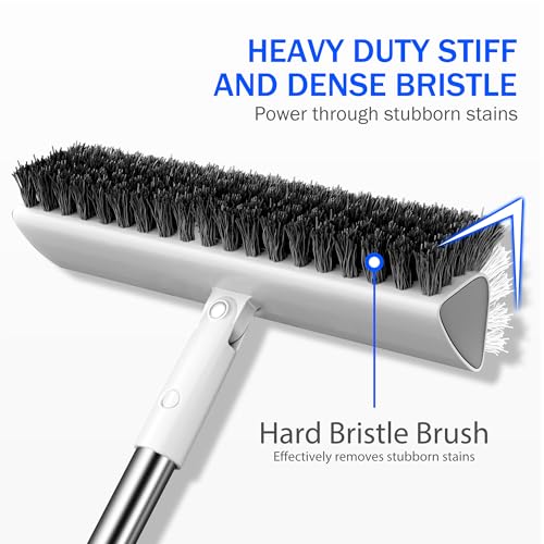 Grout Brush with Long Heavy Duty Handle, 180° Swivel Floor Scrub Brush, V-Shaped Grout Line Scrubber with Stiff Bristles, Cleaning Brush for Deep Cleaning Tile Grout, Shower, Kitchen, and Concrete