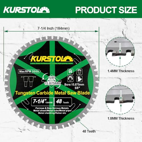 Metal Circular Saw Blade - 7-1/4" TCT Cutting Blade 48T Tungsten Carbide Tipped Blade Arbor 15.87mm for Steel, Iron, Nickel, Titanium, Ferrous Metals, Steel Pipe - size: 7-1/4"(184mm)