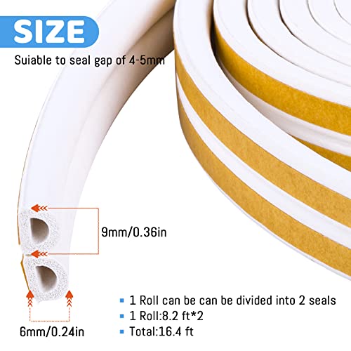 CloudBuyer Door & Window Weather Stripping, Soundproof Insulation Seal Strip with Self-Adhesive Rubber Collision Protection, 16.5 Ft (White) - color: White, size: 16.5Ft