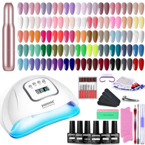 JODSONE 60 Pcs Gel Nail Polish Kit with U V Light Nail Drill 55 Colors | Base Top Matte Coat Professional Gel Manicure Kits Soak Off Manicure Salon DIY at Home Gifts for Women - color: B33