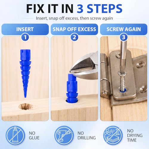 Bokon 30 Pcs Wood Anchor, Stripped Screw Hole Repair Kit,Blue - color: Blue