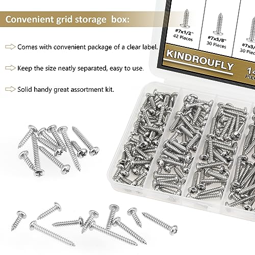 147 Pieces #7 x 1/2" 5/8" 3/4" 1" 1-1/4" Phillips Pan Head Self-Tapping Screws, Wood Screws Assortment Kit, 304 Stainless Steel - size: #7