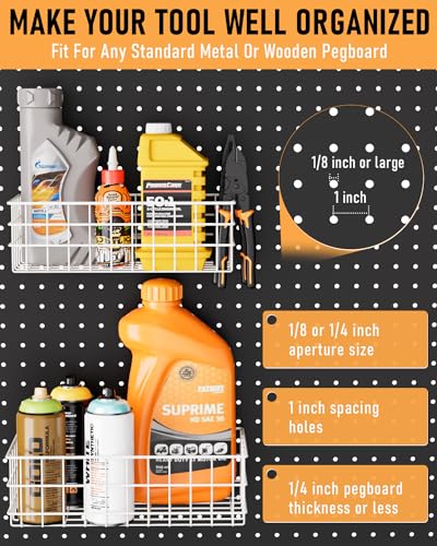 INCLY 4 Pack Pegboard Baskets Bins Set, White Metal Pegboard Accessories - color: White