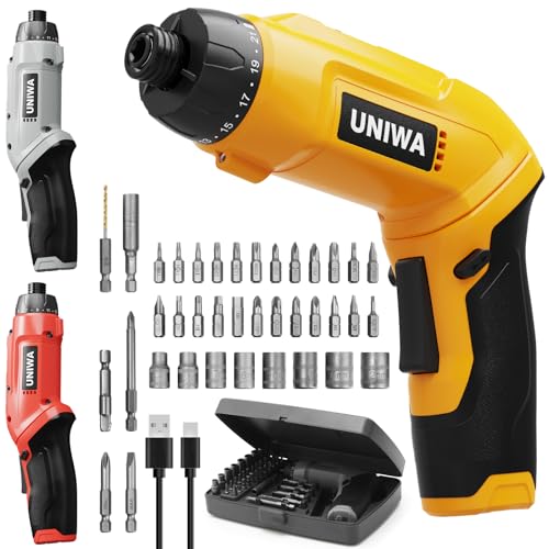 UNIWA Cordless Electric Screwdriver Rechargeable-650 RPM Power Drill-Yellow - color: Yellow