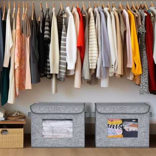 Univivi Fabric Storage Bins with Lids for Clothes 4 Pack, Grey Linen - color: Linen Grey