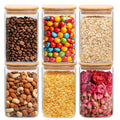 ComSaf Glass Storage Containers with Lids 1.2 Qt, Set of 6 Food Storage Jar | Glass Pantry Storage Containers, Square Kitchen Canisters, Pantry Organizers, Tea, Oat, Spice, Cookie, Coffee Jars, BPA Free - size: 1.2Qt*6