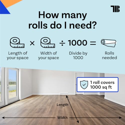 Floor Protection Film, 24" x 500', Made in USA, Blue Self Adhesive Floor Protector Tape for Moving, Painting and Construction, Temporary Covering to Shield Hardwood, Tile, Hard Surfaces (Not Carpet)