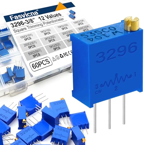 60PCS 3296W Multiturn Trimmer Potentiometer Kit, 12 Values 100Ω-500KΩ