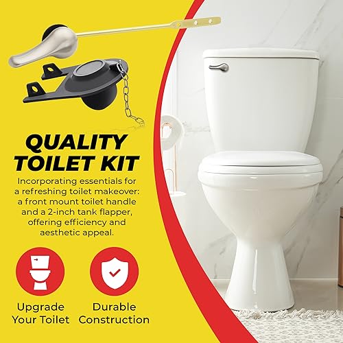 Qualihome Front Mount Brushed Nickel Toilet Handle Replacement Kit with 2 Inch Universal Toilet Flapper Replacement Kit and Stainless Steel Toilet Flapper Chain - color: Brushed Nickel