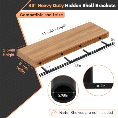 Upgrade 43"x6" Large Floating Shelf Brackets for Wall, Floating Shelf Hardware Hidden, Thickened Solid Steel Floating Shelves Brackets with Jig (43" x 6" x 1.5" with Tools), 3 Year Warranty