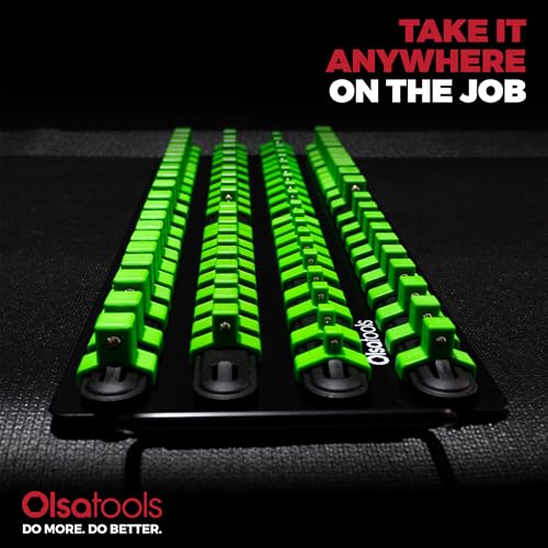Olsa Tools 80-Slot Portable Socket Organizer Tray With Handle Green/Black - color: Black Tray/Green Clips