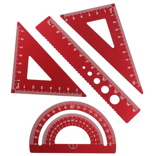 4 Pcs Triangular Ruler Set, Aluminum Alloy, Red - color: Red