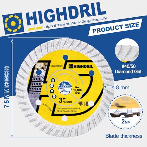 HIGHDRIL Diamond Concrete Blade 3" 75mm x Arbor 3/8" 10mm - 4pcs Angle Grinder Cutting Disc for Cutting Granite Hard Concrete Products Hard Artificial Natural Stones Clinker - size: Diamond Concrete Blade
