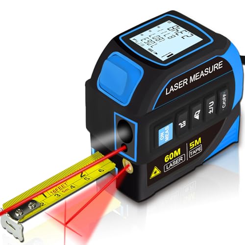 Menider 4-in-1 Laser Measure Tool - Digital LCD & Self-Locking, 196ft/60m Laser & 16ft/5m Tape, Cross Line & Dual-Axis Angle, Rechargeable for Pros