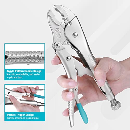 DURATECH 10-Inch Locking Pliers, Premium Cr-V Construction, Curved Jaw Locking Pliers with Wire Cutter, Fit for Clamping Twisting Welding - size: 10-Inch