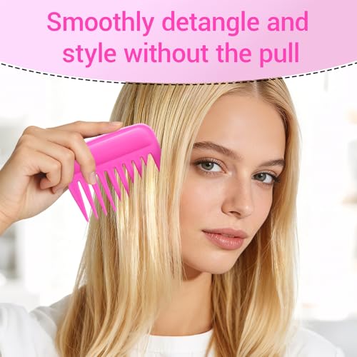 SIMPOR 2 Pack Pink Wide Tooth Comb for Curl and Wig, Wig Comb for Synthetic - color: Pink-2pcs