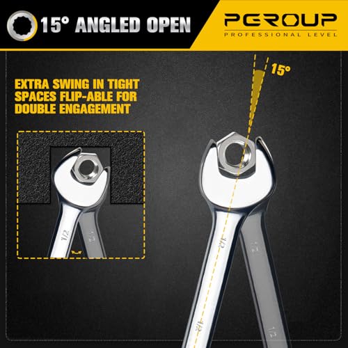 1/2" SAE Stubby Combination Wrench, CR-V Steel with Mirror Polish, 12-Point Design, 15-Degree Offset, Perfect for Auto Repair, Household, Car & Truck Emergency - size: 1/2"