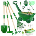 Kids Gardening Tools and Bug Catcher Kit with Wheelbarrow Sets, Ages 2 3+ | Shovel, Rake, Bug Catcher Kit, Summer Outdoor Yard Digging Weed Tools, Easter Birthday Gift for Boys Girls, Green - color: Green-18pcs
