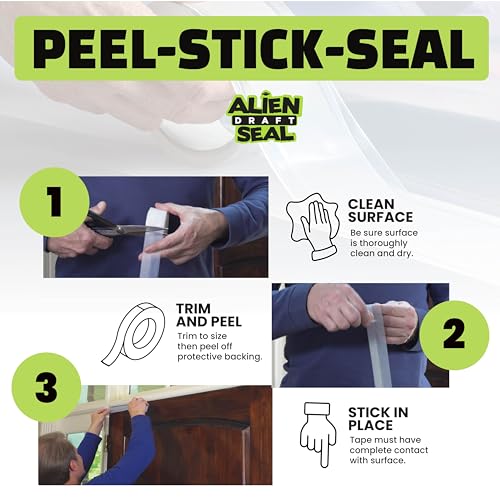 Alien Draft Seal Set of 49 Feet Anti-Draft Adhesive and Flexible Flap to Seal Gaps Around Doors and Windows As Seen On TV - size: 49 Feet - Pack of 1
