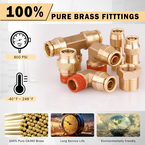 CheeMuii 100PCS Brass DOT Air Line Fittings with 3 Roll 50FT DOT Air Lines - size: 50FT-3ROLL-100PCS