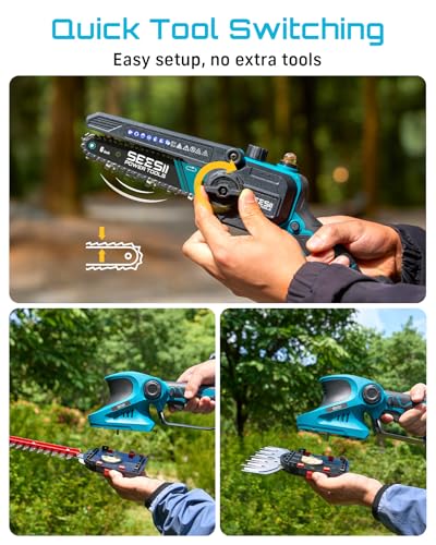 SEESII 8-in-1 Cordless Pole Chainsaw, Hedge Trimmer, Pruning Shears Combo - color: Cobalt Blue