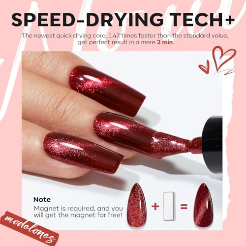modelones Nail Polish Set, 6 Colors Red Burgundy Cat Eye Nail Polish - color: A2 Dark Red