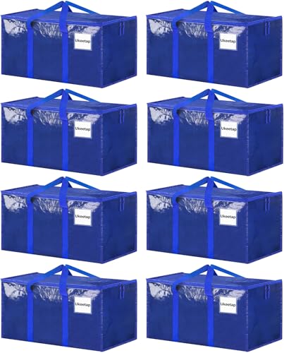 ukeetap 8 Pack Extra Large Clothes Storage Bins with Lids, Moving Bags,Blue - color: Blue, size: 8 Pack
