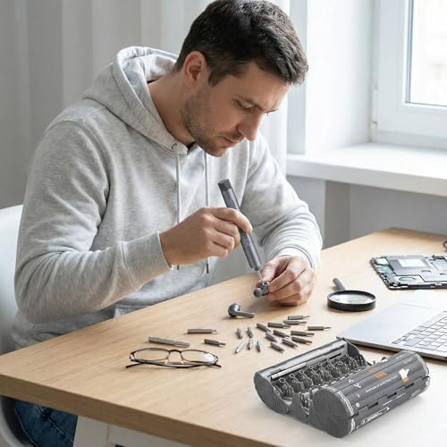 Mini Electric Screwdriver Cordless Set, 127-in-1 Precision Magnetic Bits, Rechargeable USB-C, LED Light, Manual & Electric Modes, Portable Repair Tools Kit for Electronics, Phones, Laptops