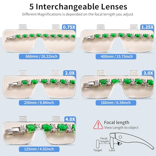 JARLINK Magnifying Glass with Light, 5 Lenses, Rechargeable Headset - color: White
