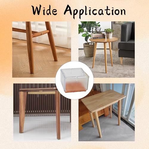 12PCS PVC Square Chair Leg Protectors with Felt Bottom, Non-Slip Furniture Pads for Hardwood Floors, Quiet Table Feet Caps Covers, Fits 1.65"-1.88" (42-48mm) - Transparent - size: 42-48mm/Clear