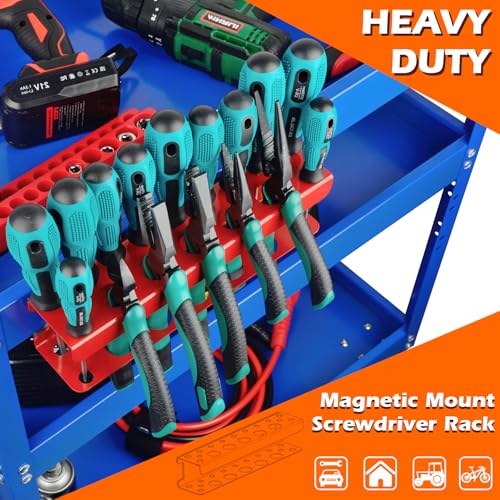 MUTUACTOR Magnetic Screwdriver Rack,1PCS Heavy Duty Magnetic Mount Red Screwdriver Organizer,Magnetic Tool Holder Durable Storage Holder for Multiple Screwdriver Plier Shear Tool Chest Cart Workbench - style: Red Screwdrivers Holder